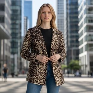 Vertigo Paris Leopard Print Double Breasted Coat Size Large